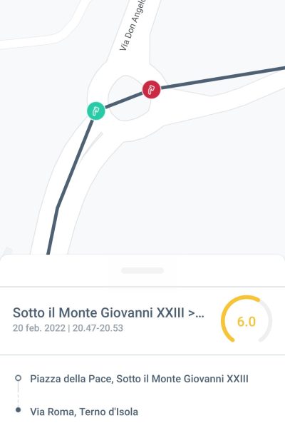 La vista di un percorso di guida registrato con l'app Sara Guido Bene